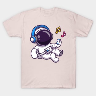 Astronaut Listening Music With Headphone Cartoon T-Shirt